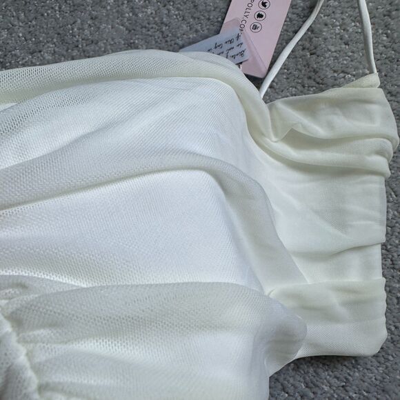 NWT OH POLLY WHITE NYLON CAMISOLE CROP TOP - Picture 5 of 9